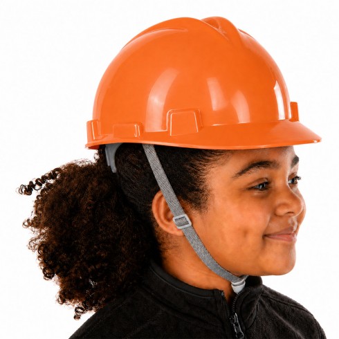 Orange Childrens Kids Hard Hat with Chin Strap