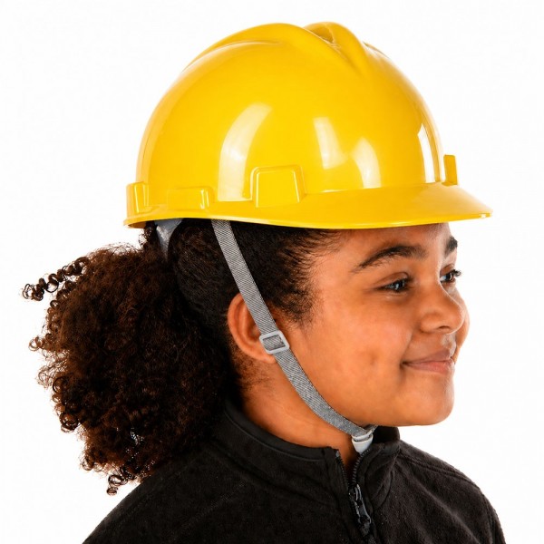 Yellow Childrens Kids Hard Hat with Chin Strap