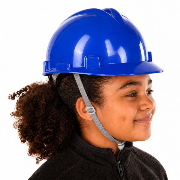Blue Childrens Kids Hard Hat with Chin Strap